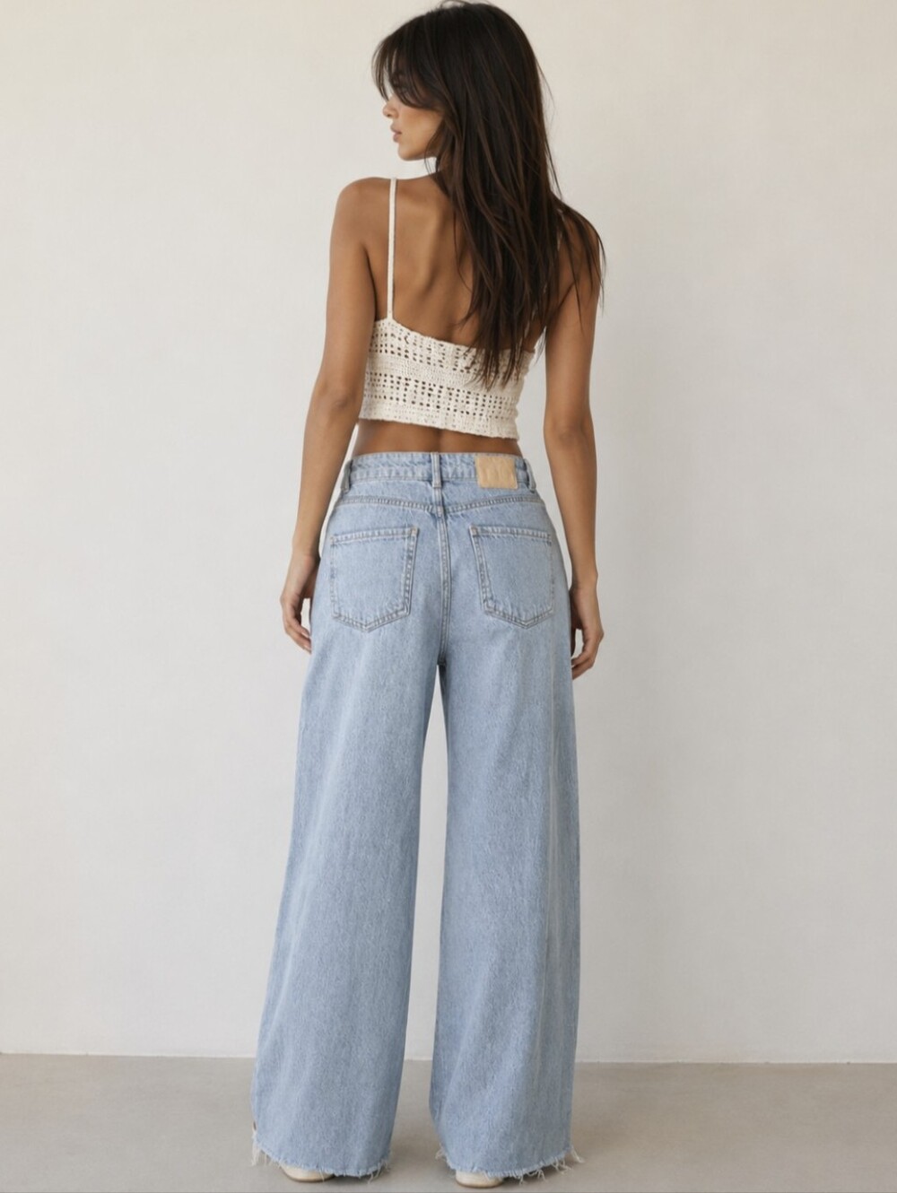 Zara High Waist High Rise Light Wash 100% Cotton Raw Hem Wide Leg Jeans Size 2 - Picture 2 of 11